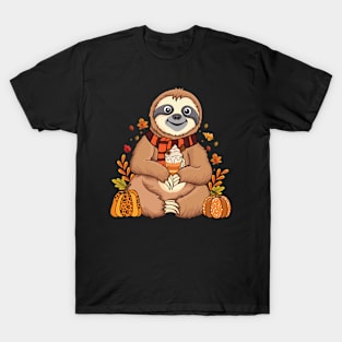 Sloth holding pumpkin spice happy Fall Yall autumn sloth T-Shirt